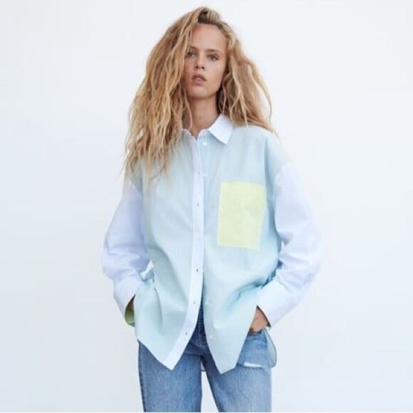 ZARA STRIPED POPLIN SHIRT - Picture 1 of 4